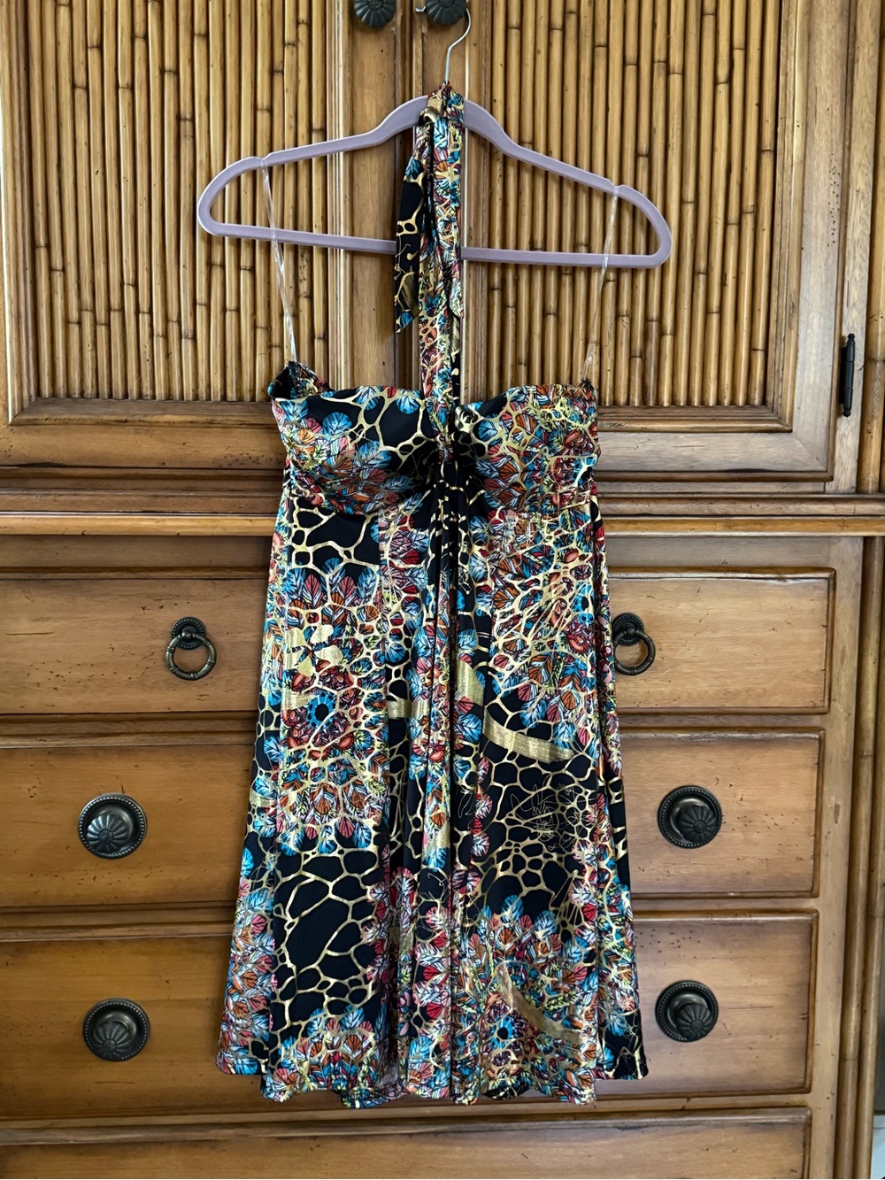 India Boutique Black Multi Floral Halter Mini Dress
